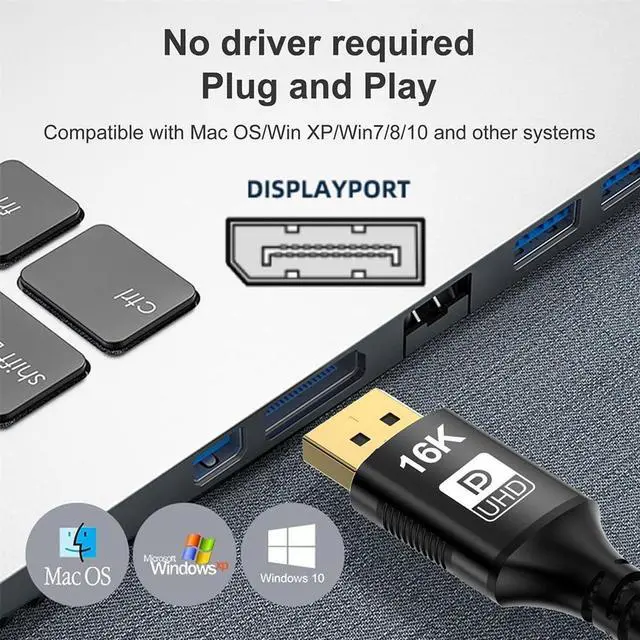 Alt view image 4 of 7 - Vszerda 16K 80Gbps USB-C Type C Source to DisplayPort 2.1 Cable DP Male Monitor HDTV Cord 16K@30Hz DSC HDR Support USB4 Thunderbolt3/4 for Laptop 2.0m/6.56ft