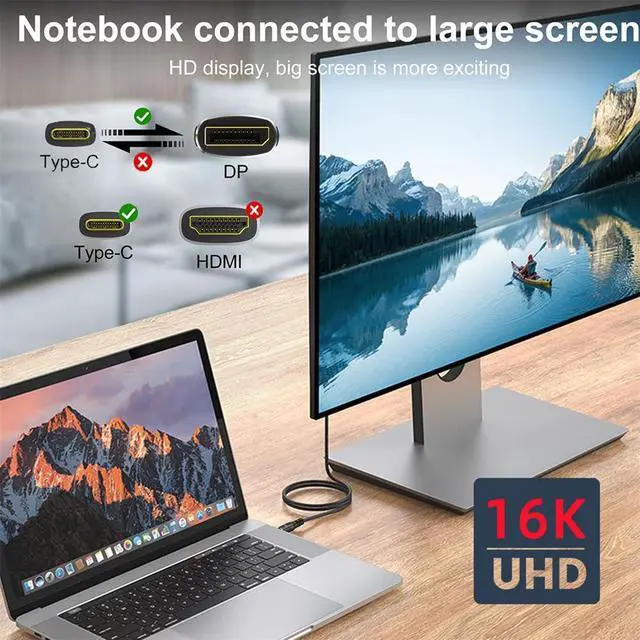 Alt view image 5 of 7 - Vszerda 16K 80Gbps USB-C Type C Source to DisplayPort 2.1 Cable DP Male Monitor HDTV Cord 16K@30Hz DSC HDR Support USB4 Thunderbolt3/4 for Laptop 2.0m/6.56ft
