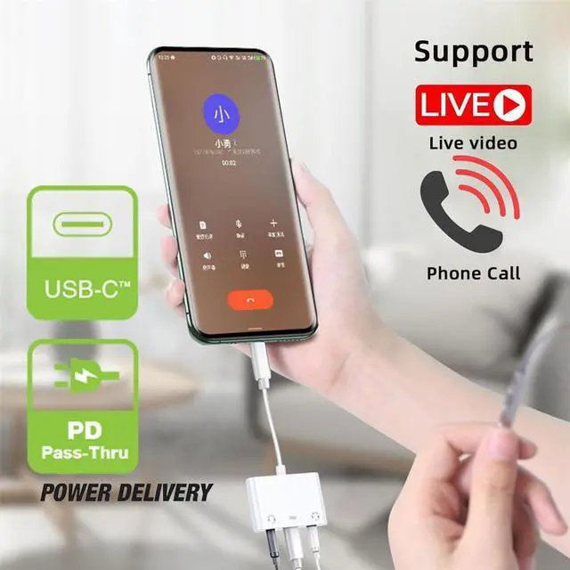 Alt view image 6 of 7 - Vszerda USB C Hub Type C to Dual 3.5mm Audio AUX & MIC Sound Card with PD Power Charge Adapter 3 in 1 USB Extender Compatible with Laptop Tablet Phone