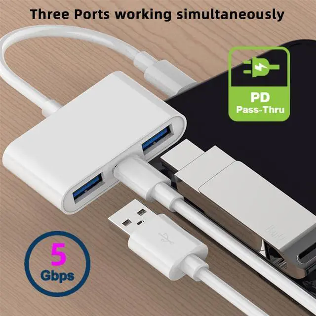Alt view image 3 of 7 - Vszerda USB C Hub Type C to Dual Type-A USB3.0 Female with PD Power Charge Adapter 3 in 1 USB Extender Compatible with Laptop Tablet Phone