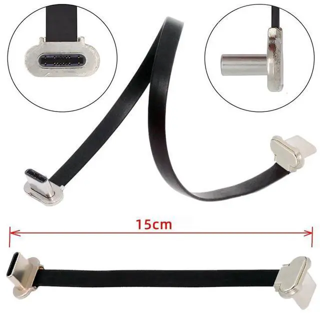 Alt view image 3 of 7 - Vszerda Angled Short USB-C Male to Male Fast Charging Cord Ultra Slim Flat USB2.0 Data Cable 65W Power for Laptop Tablet 5.9 inch/15cm Black