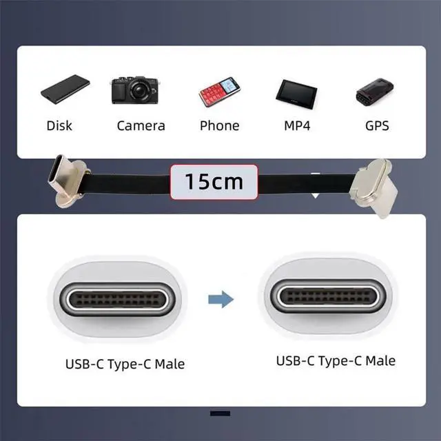 Alt view image 2 of 7 - Vszerda Angled Short USB-C Male to Male Fast Charging Cord Ultra Slim Flat USB2.0 Data Cable 65W Power for Laptop Tablet 5.9 inch/15cm Black