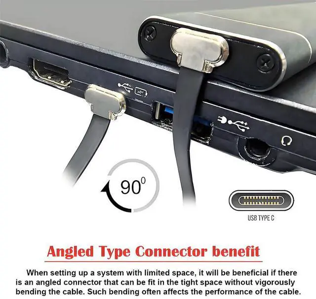 Alt view image 7 of 7 - Vszerda Angled Short USB-C Male to Male Fast Charging Cord Ultra Slim Flat USB2.0 Data Cable 65W Power for Laptop Tablet 5.9 inch/15cm Black