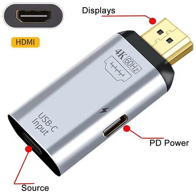 Alt view image 7 of 7 - Vszerda 100W 10Gbps Cable & USB-C Type C Female Source to HDMI Sink HDTV & PD Power Adapter 4K 60hz 1080p for Phone & Laptop