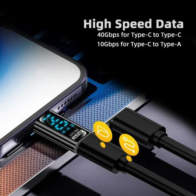 Alt view image 4 of 7 - Vszerda USB4.0 Type-C Digital Display USB-C Male to Male Extension Adapter Transparent Shell 140W Current Voltage Monitoring Tester Detector Smart LED Display