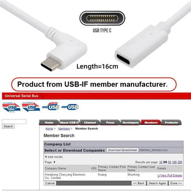 Alt view image 3 of 7 - Vszerda USB-C Type-C 65W Fast Charge Male to Female Extension Power USB2.0 Data Cable White 90 Degree Left Right Angled for Laptop Tablet Phone 17cm