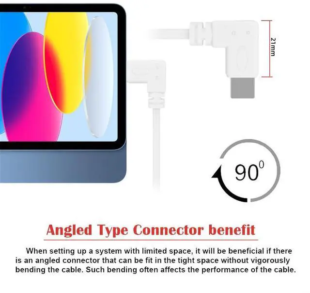 Alt view image 4 of 7 - Vszerda USB-C Type-C 65W Fast Charge Male to Female Extension Power USB2.0 Data Cable White 90 Degree Left Right Angled for Laptop Tablet Phone 17cm