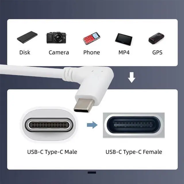 Alt view image 5 of 7 - Vszerda USB-C Type-C 65W Fast Charge Male to Female Extension Power USB2.0 Data Cable White 90 Degree Left Right Angled for Laptop Tablet Phone 17cm