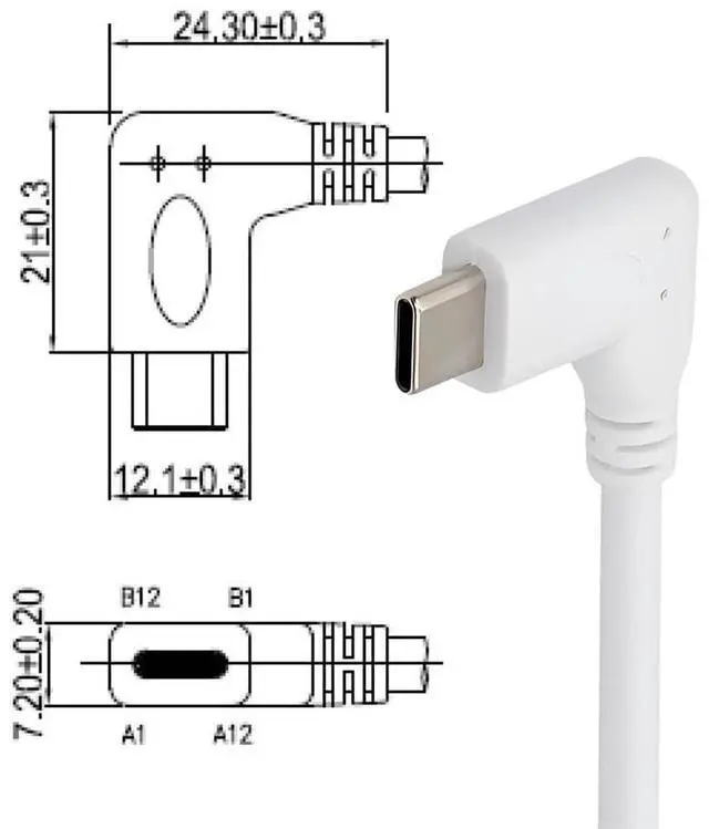 Alt view image 7 of 7 - Vszerda USB-C Type-C 65W Fast Charge Male to Female Extension Power USB2.0 Data Cable White 90 Degree Left Right Angled for Laptop Tablet Phone 17cm