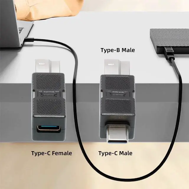 Alt view image 7 of 7 - Vszerda 2 Pack USB 3.0 Type-B Male to USB3.0 USB-C Male Female Printer Adapter Kit Data Extension Converter Plug 5Gbps for Disk SSD Camera Black