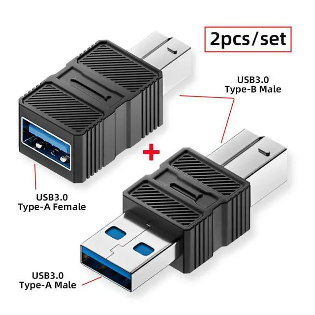 Alt view image 4 of 7 - Vszerda 2 Pack USB 3.0 Type-B Male to USB3.0 Type-A Male Female Printer Adapter Kit Data Extension Converter Plug 5Gbps for Disk SSD Camera Black