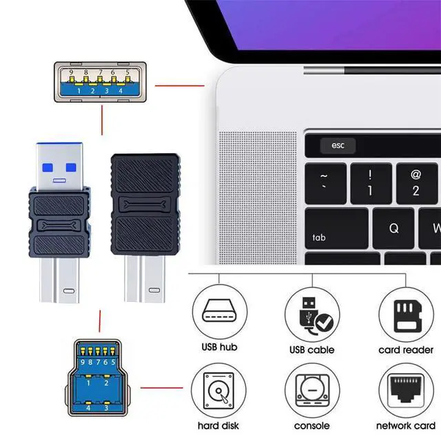 Alt view image 7 of 7 - Vszerda 2 Pack USB 3.0 Type-B Male to USB3.0 Type-A Male Female Printer Adapter Kit Data Extension Converter Plug 5Gbps for Disk SSD Camera Black