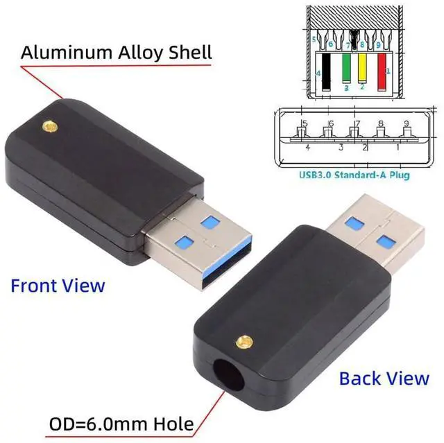 Alt view image 3 of 7 - Vszerda USB DIY Kit USB 3.0 Type-A Male Plug Connector Welding Solder Type Aluminum Alloy Shell Black Customization Replacement Repair for 6.0mm Cable