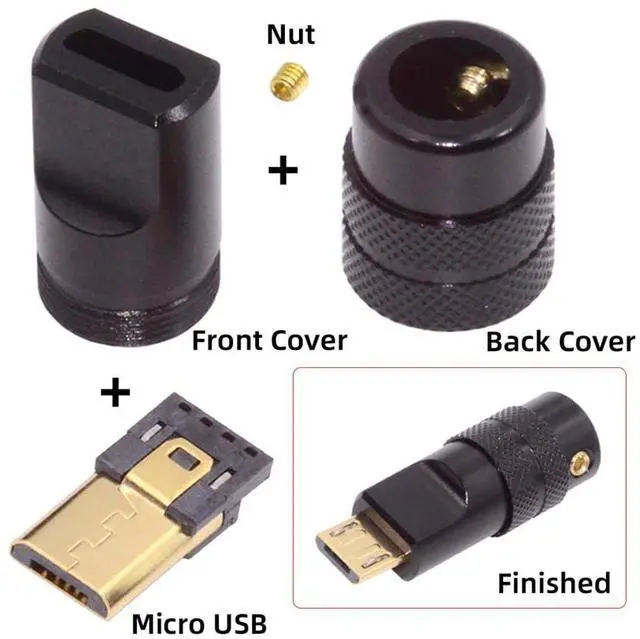 Alt view image 2 of 7 - Vszerda USB2.0 Plug Solder Connector Micro USB 5Pin Male Replacement Adapter with Aluminum Alloy Shell Black Customization for 4.0mm~6.0mm Cable