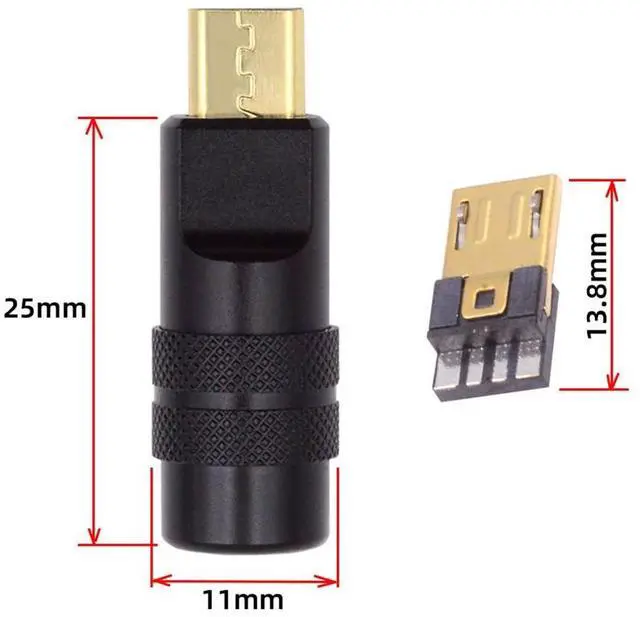 Alt view image 6 of 7 - Vszerda USB2.0 Plug Solder Connector Micro USB 5Pin Male Replacement Adapter with Aluminum Alloy Shell Black Customization for 4.0mm~6.0mm Cable