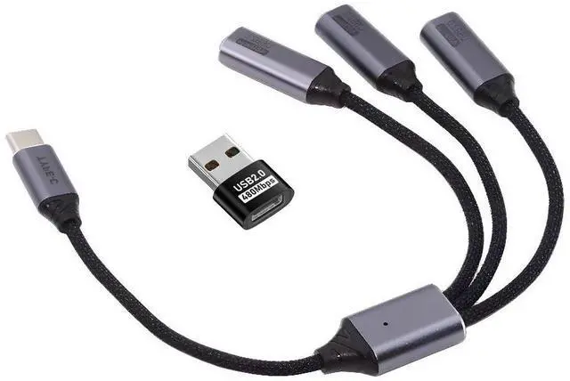 Main image of Vszerda USB 2.0 USB-C Splitter Y Cable USB Type-C 1 to 3 Hub Cable Split Adapter for for Laptop Desktop Phone Mouse Keyboard Printer Disk 27CM