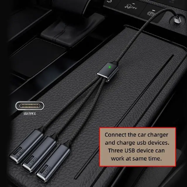 Alt view image 7 of 7 - Vszerda USB 2.0 USB-C Splitter Y Cable USB Type-C 1 to 3 Hub Cable Split Adapter for for Laptop Desktop Phone Mouse Keyboard Printer Disk 27CM