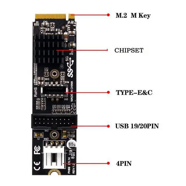 Alt view image 3 of 7 - Vszerda 5Gbps Type-E USB 3.1 Front Panel Socket & USB 2.0 to NVME NGFF M-Key Express Card Adapter for Motherboard