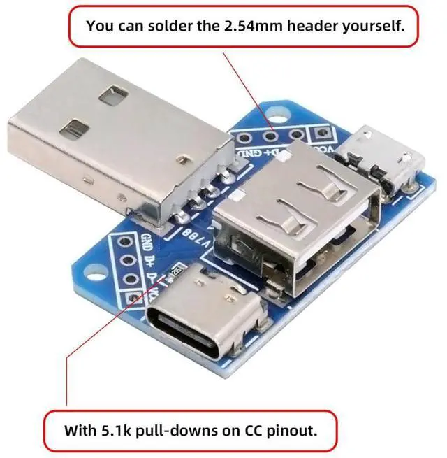 Alt view image 3 of 7 - Vszerda USB2.0 Type-A Male 1-to-3 Three Ports Female Type A & Micro USB & USB-C Type-C HUB Splitter PCBA Expansion Module Board Multiport Power Adapter for Camera Player