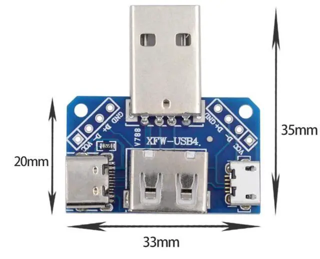 Alt view image 4 of 7 - Vszerda USB2.0 Type-A Male 1-to-3 Three Ports Female Type A & Micro USB & USB-C Type-C HUB Splitter PCBA Expansion Module Board Multiport Power Adapter for Camera Player