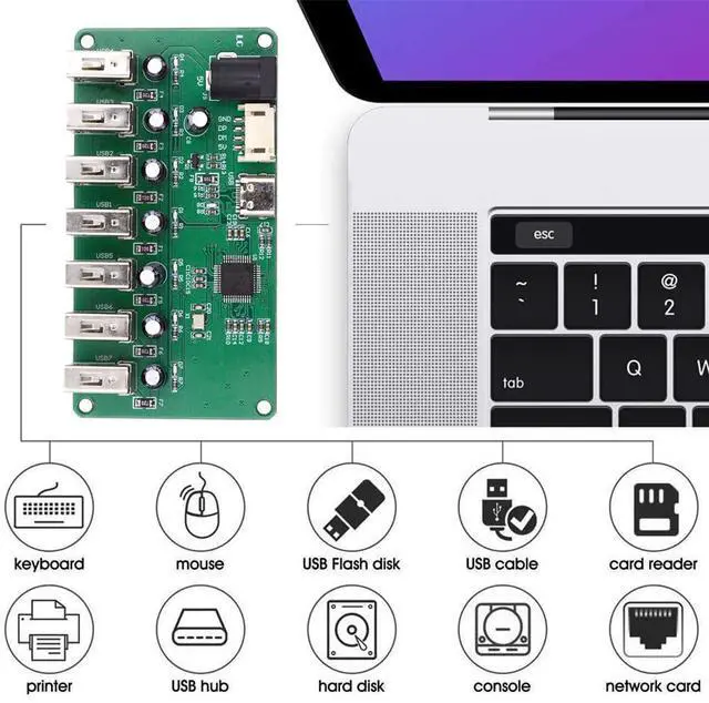 Alt view image 5 of 7 - Vszerda USB2.0 Type-C & 4Pin Pitch=2.0mm Wafer 1-to-7 Ports Type-A HUB Splitter PCBA Expansion Module Board PCs Multiport 4 Devices for Keyboard Mouse Scanner Printer