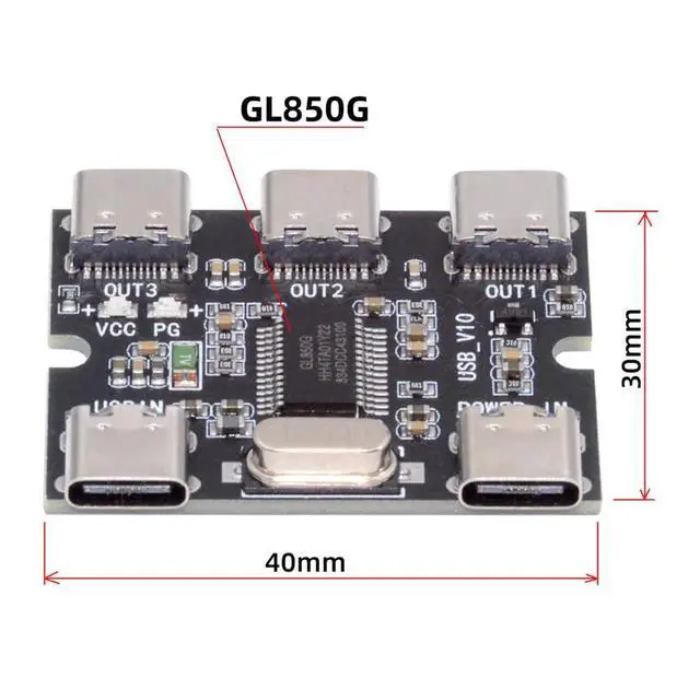Alt view image 3 of 7 - Vszerda USB-C 2.0 1-to-3 Three Ports HUB Splitter PCBA Expansion Module Board PCs Multiport 3 Devices Type-C for Keyboard Mouse Scanner Printer