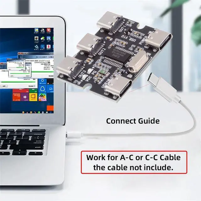 Alt view image 6 of 7 - Vszerda USB-C 2.0 1-to-3 Three Ports HUB Splitter PCBA Expansion Module Board PCs Multiport 3 Devices Type-C for Keyboard Mouse Scanner Printer