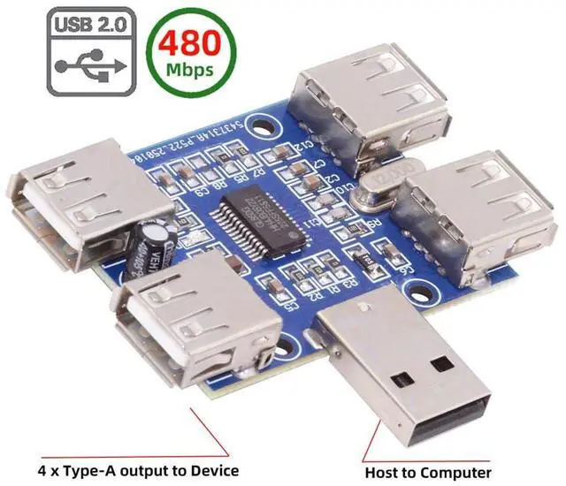 Alt view image 2 of 7 - Vszerda USB 2.0 1-to-4 Four Ports HUB Splitter PCBA Expansion Module Board PCs Multiport 4 Devices Type-A Adapter for Keyboard Mouse Scanner Printer