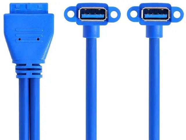 Main image of Vszerda Up Angled USB 3.0 A Type Dual Female to Motherboard 20Pin 19 Pin Box Header Slot Panel Mount Cable (Blue 20P Up Angled 50cm)
