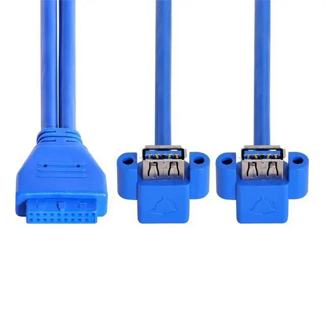 Alt view image 2 of 7 - Vszerda Up Angled USB 3.0 A Type Dual Female to Motherboard 20Pin 19 Pin Box Header Slot Panel Mount Cable (Blue 20P Up Angled 50cm)