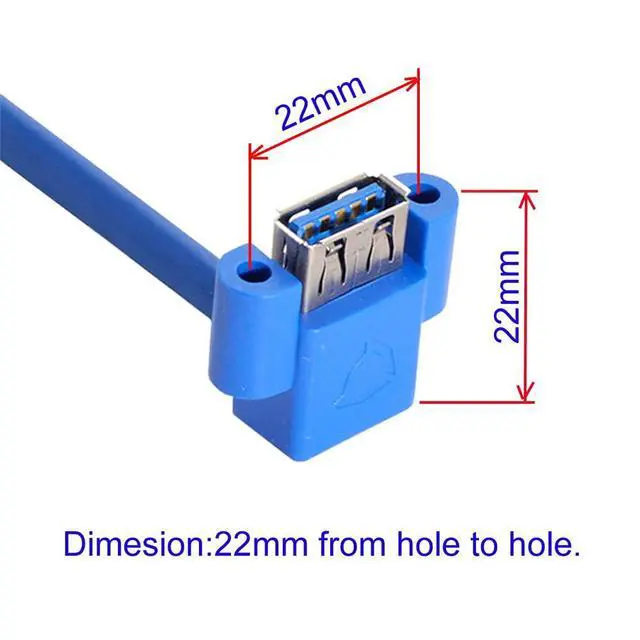 Alt view image 6 of 7 - Vszerda Up Angled USB 3.0 A Type Dual Female to Motherboard 20Pin 19 Pin Box Header Slot Panel Mount Cable (Blue 20P Up Angled 50cm)