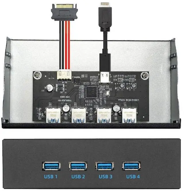 Main image of Vszerda 10Gbps 4 Ports HUB Front Panel USB 3.1 Type-A & Type-C to Motherboard Type-E Connector Cable 10Gbps for 5.25" CD-ROM Bay Tray