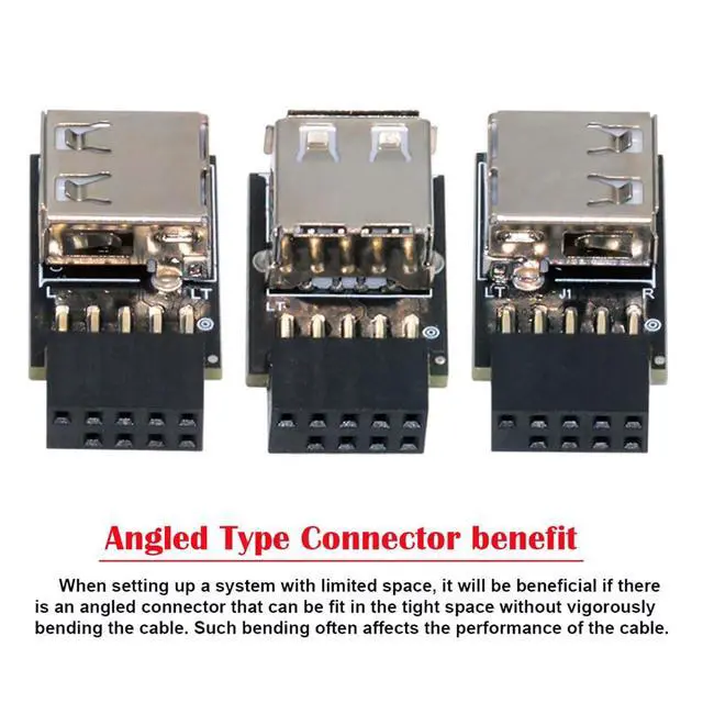 Alt view image 2 of 7 - Vszerda 3pcs/Set USB 2.0 Front Panel Adapter Extend 9Pin/10Pin Motherboard Female to Single USB Type A Female 90 Degree Vertical Angled Header Extension Adapter