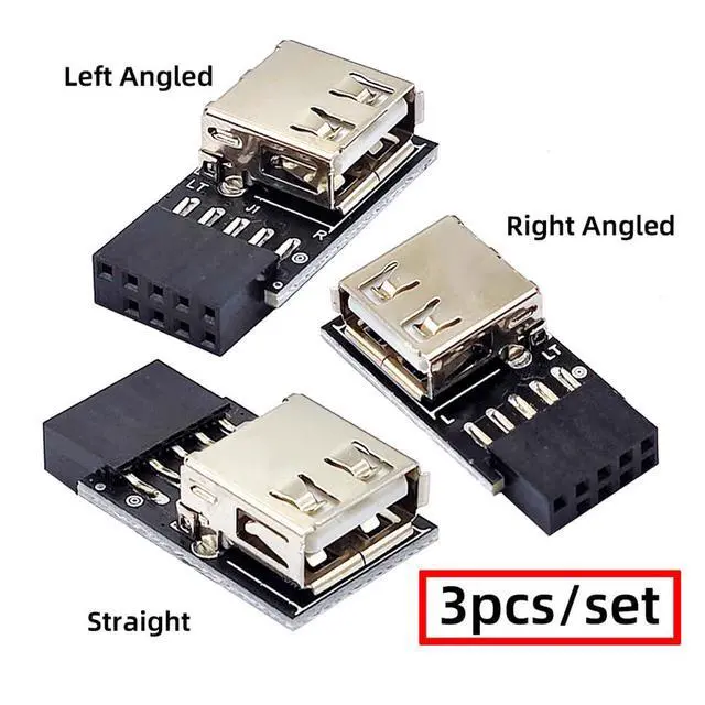 Alt view image 3 of 7 - Vszerda 3pcs/Set USB 2.0 Front Panel Adapter Extend 9Pin/10Pin Motherboard Female to Single USB Type A Female 90 Degree Vertical Angled Header Extension Adapter