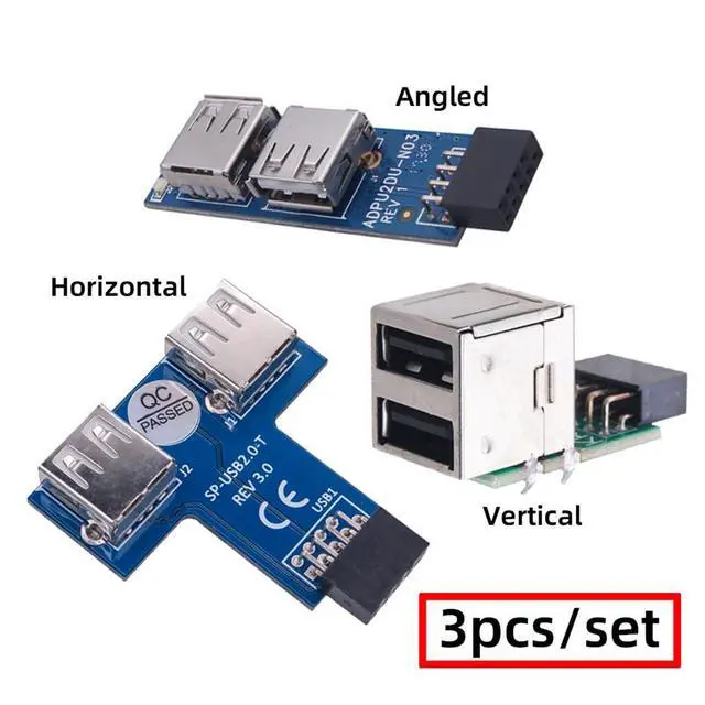 Alt view image 4 of 7 - Vszerda USB 2.0 Front Panel Adapter 3pcs/Set Extend Motherboard 9Pin/10Pin Female to Dual USB Standard-A Female Vertical Horizontal Angled 90 Degree Header Extension Adapter
