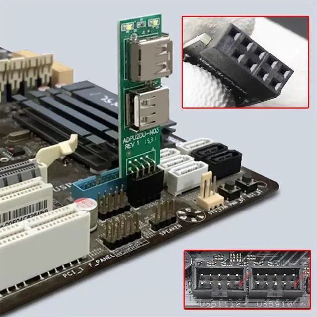 Alt view image 7 of 7 - Vszerda USB 2.0 Front Panel Adapter 3pcs/Set Extend Motherboard 9Pin/10Pin Female to Dual USB Standard-A Female Vertical Horizontal Angled 90 Degree Header Extension Adapter