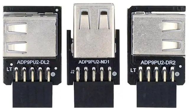 Main image of Vszerda 3pcs/Set USB 2.0 Front Panel Adapter Extend 9Pin/10Pin Motherboard Female to Dual USB Type A Female Vertical Angled 90 Degree Header Extension Adapter