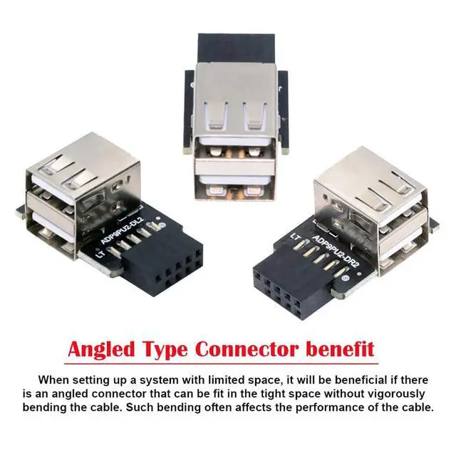 Alt view image 4 of 7 - Vszerda 3pcs/Set USB 2.0 Front Panel Adapter Extend 9Pin/10Pin Motherboard Female to Dual USB Type A Female Vertical Angled 90 Degree Header Extension Adapter