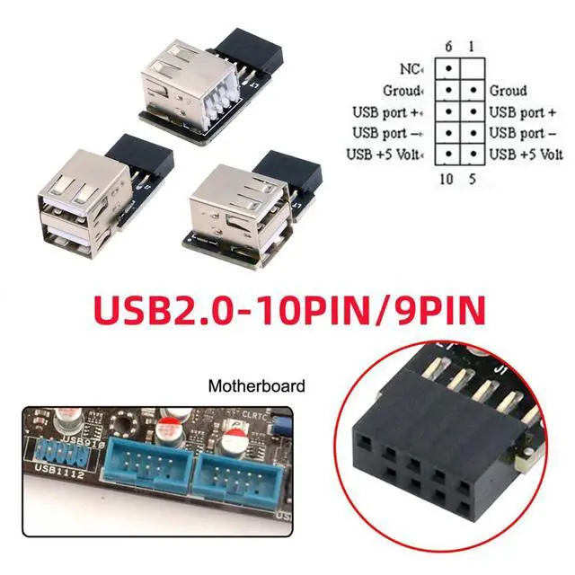 Alt view image 2 of 7 - Vszerda 3pcs/Set USB 2.0 Front Panel Adapter Extend 9Pin/10Pin Motherboard Female to Dual USB Type A Female Vertical Angled 90 Degree Header Extension Adapter