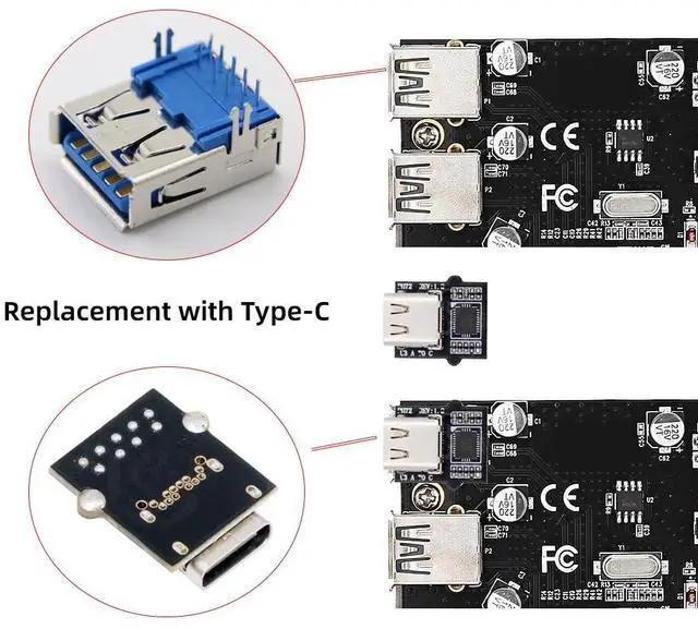 Alt view image 2 of 7 - Vszerda USB C Type-C Female Socket DIY OEM Connector with VL160 Chipset Replace for USB3.0 Type-A Female DIP Type DC 5V Power PCI-e Card Motherboard Laptop