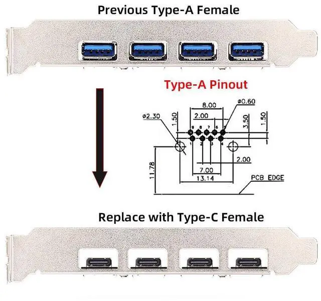 Alt view image 6 of 7 - Vszerda USB C Type-C Female Socket DIY OEM Connector with VL160 Chipset Replace for USB3.0 Type-A Female DIP Type DC 5V Power PCI-e Card Motherboard Laptop