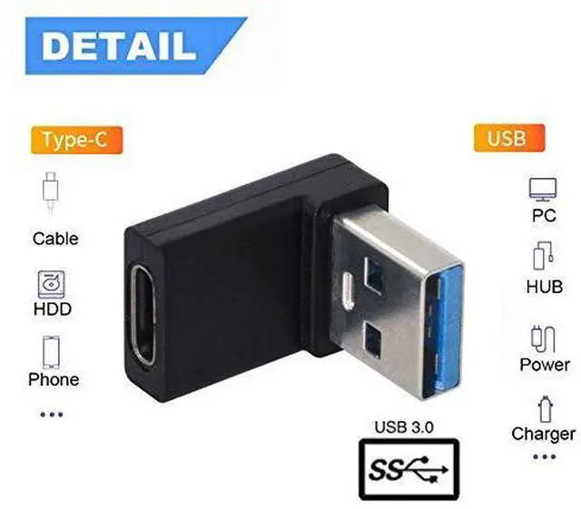 Alt view image 5 of 7 - Vszerda USB-C Type C Female to USB 3.0 A Male Data Adapter 90 Degree Down Angled for Laptop Desktop, Support 5Gbps Data
