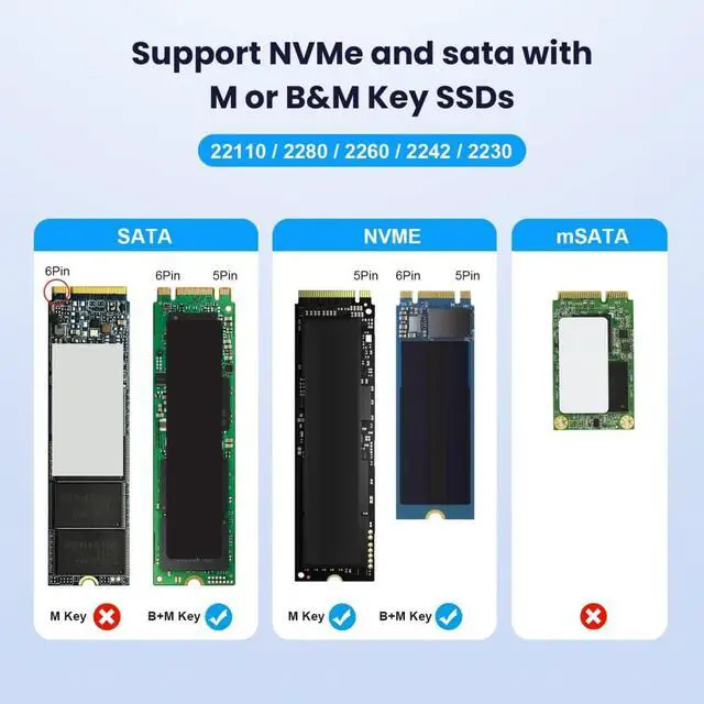 Alt view image 4 of 7 - Vszerda USB-C Type-C USB 3.0 Type-A to NVME M-Key M.2 NGFF SATA RTL9210B Chipset SSD Docking Horizontal External Cable Enclosure