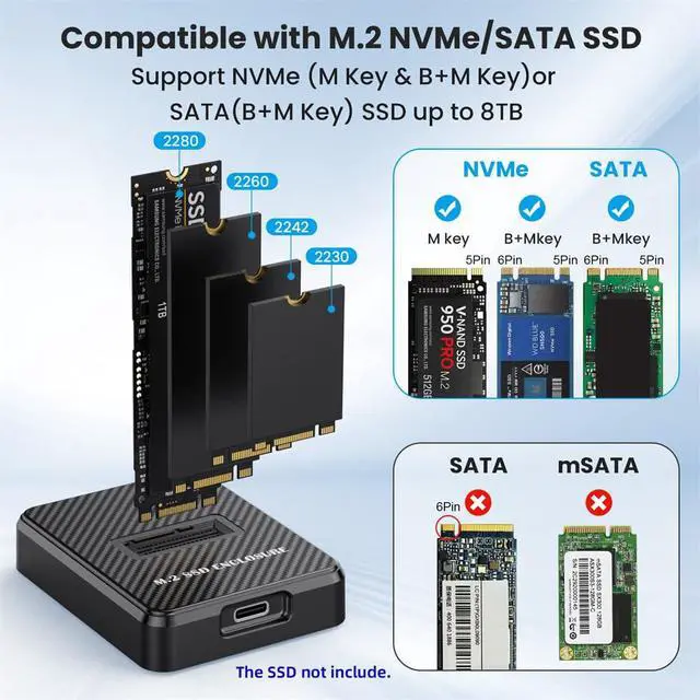 Alt view image 7 of 7 - Vszerda USB 3.0 Type-C USB-C to NVME M-Key M.2 NGFF SATA RTL9210B Chipset SSD Docking Vertical External PCBA Case Enclosure