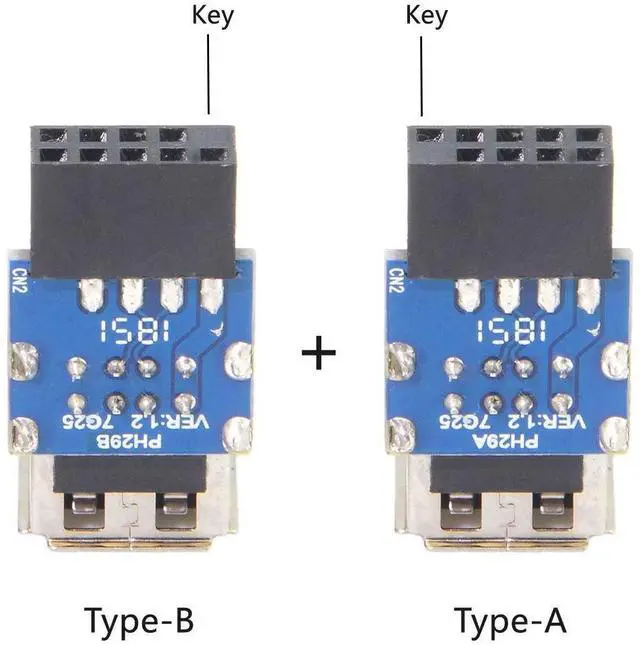 Alt view image 5 of 6 - Vszerda 2pcs 9Pin/10Pin Motherboard Female Header to Dual USB 2.0 Female Adapter Vertical Type