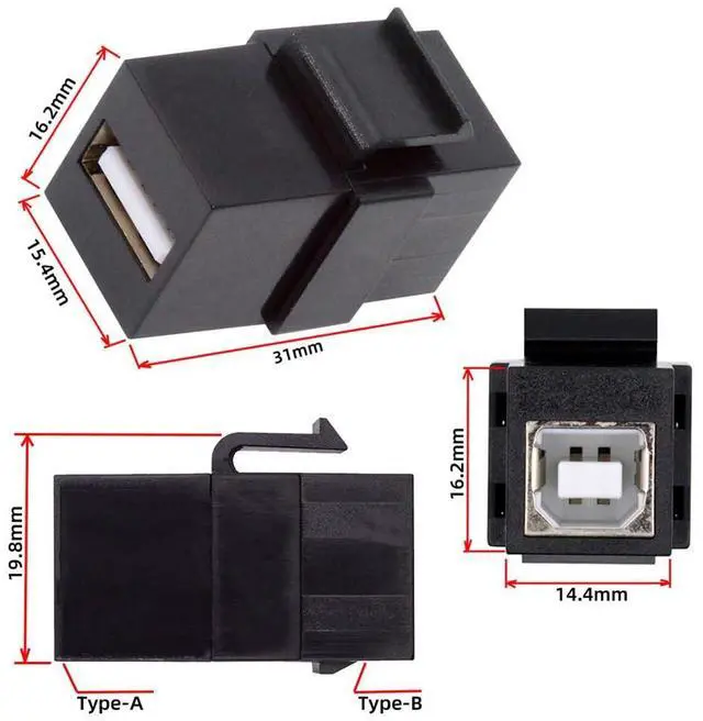 Alt view image 2 of 7 - Vszerda USB2.0 Keystone Adapter USB Type A Female to Type-B Female Coupler Extension Keystone Jack Insert Socket Connector for Wall Plate Panel USB Cable