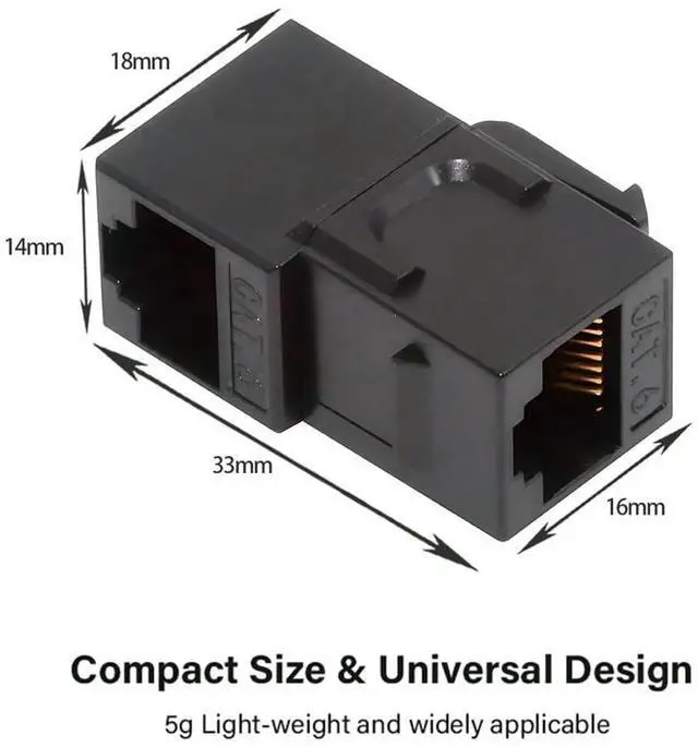 Alt view image 6 of 7 - Vszerda Up Angled 90 Degree UTP CAT6 Keystone Insert Adapter RJ45 Female to Female UTP CAT6 Keystone Inline Coupler for Wall Plate Outlet Panel Black