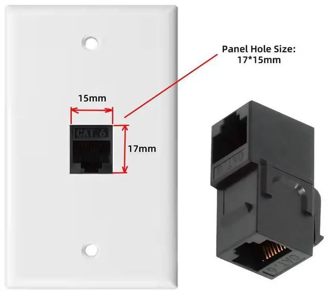 Alt view image 7 of 7 - Vszerda Up Angled 90 Degree UTP CAT6 Keystone Insert Adapter RJ45 Female to Female UTP CAT6 Keystone Inline Coupler for Wall Plate Outlet Panel Black