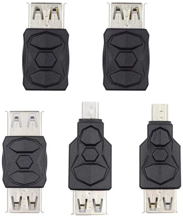 Main image of Vszerda Micro USB 2.0 OTG Mini USB 5Pin Type-A Male to Female Extension Adapter, Support Charging and Data Sync, Black, Pack of 5pcs