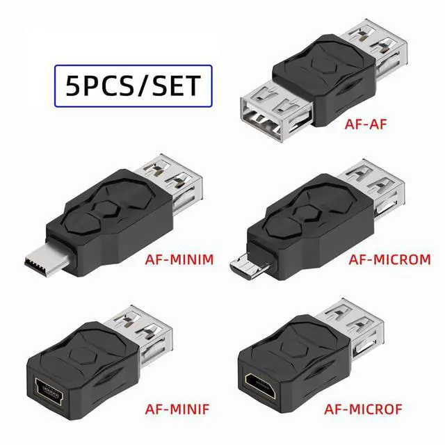 Alt view image 2 of 7 - Vszerda Micro USB 2.0 OTG Mini USB 5Pin Type-A Male to Female Extension Adapter, Support Charging and Data Sync, Black, Pack of 5pcs